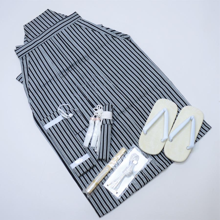 七五三 五歳 五才 5才 5歳 男児 袴小物セット 縞袴 グレー×黒 草履