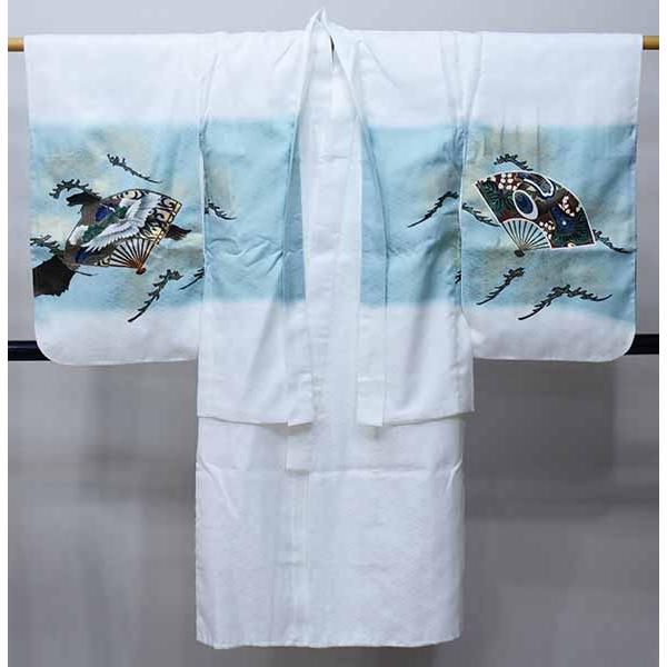七五三 五歳 男児 羽織・着物・襦袢3点セット 鷹 金刺繍 白地 5歳 五才