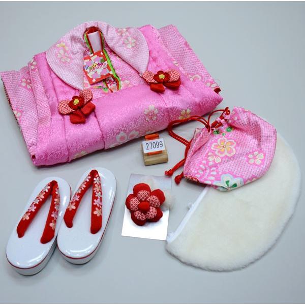 七五三 三歳 正絹 女児 被布着物フルセット 総疋田鹿子模様柄 半衿  