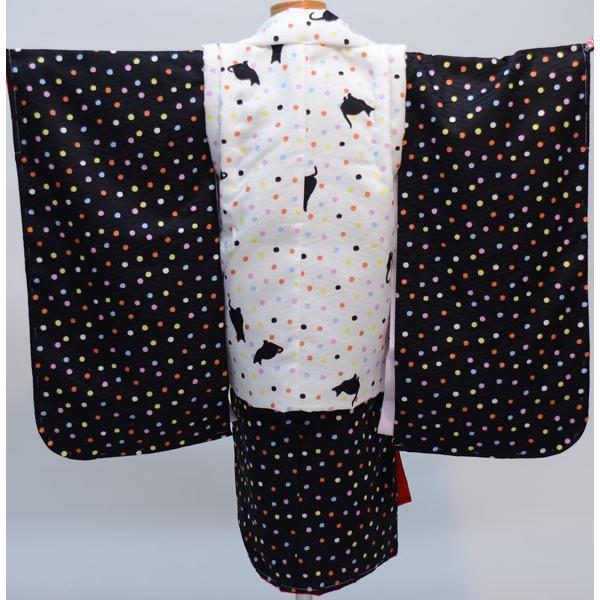 七五三 三歳 女児 被布着物フルセット 日本製 猫柄と水玉模様 かぐら 3