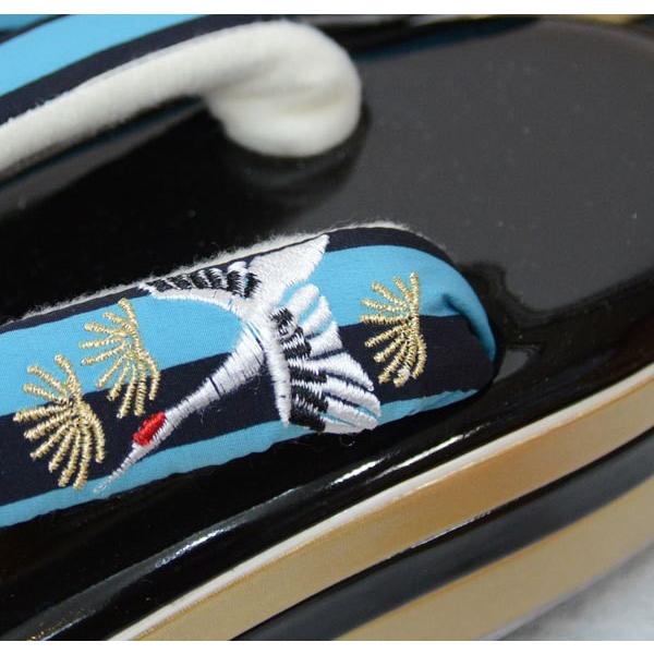 草履 ヒール高 日本製 踵3段 鶴刺繍鼻緒 フリーサイズ 適合足サイズ  