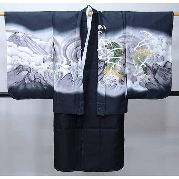 七五三 五歳 男児 羽織・着物・襦袢3点セット 龍 金刺繍 黒地 5歳 五才 