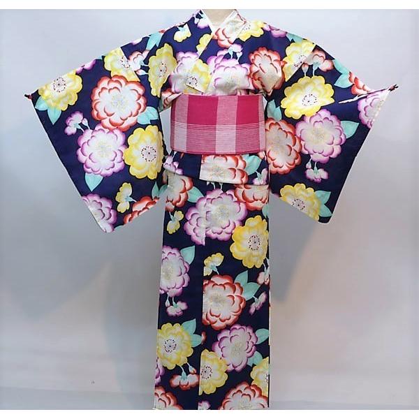 浴衣 仕立て上がり 女性用 ブランド浴衣 山本 彩 紺色地 綿100％ 152