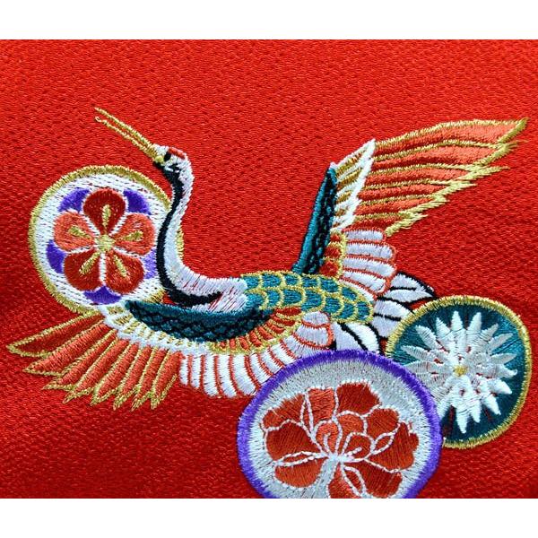 古布リメイクがま口バッグ　鶴　刺繍 和装バッグ がま口バッグ ブランド和装バッグ IKKO 赤色 鶴花紋刺繍