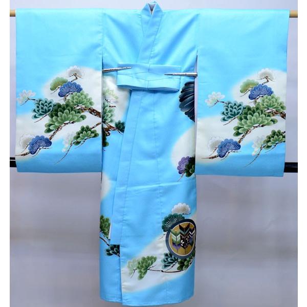 お宮参り 産着 男児 合繊 のしめ 祝着 陽気な天使 水色地 着物 一つ身  