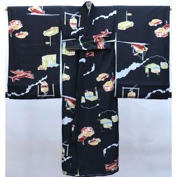 お宮参り産着 男児 正絹 のしめ 祝着 羽二重 黒地 乗り物柄 新品 (株 