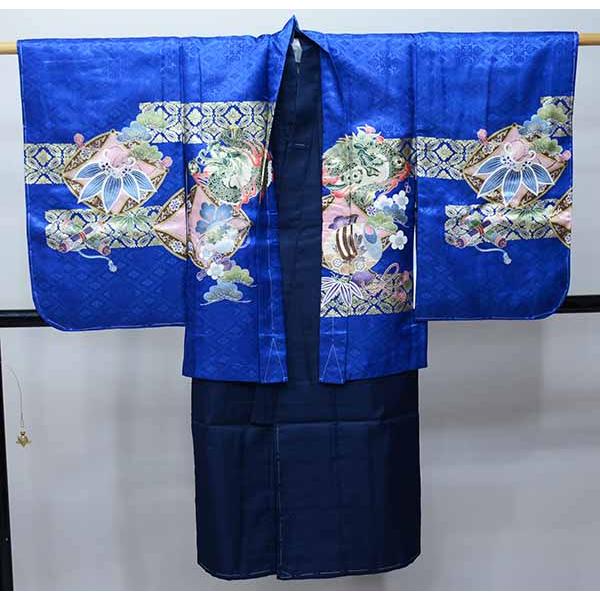 七五三 五歳 男児 羽織・着物・襦袢3点セット 金刺繍 綸子地 紫