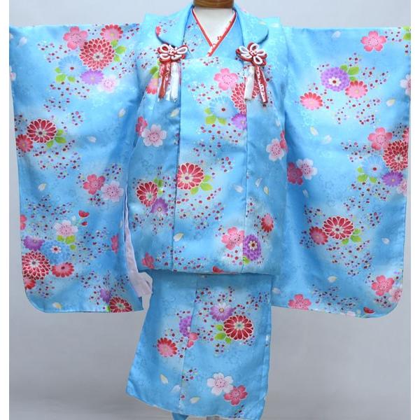 七五三 3歳 3才 三歳 三才 女児 女の子 被布 着物フルセット 水色 百花