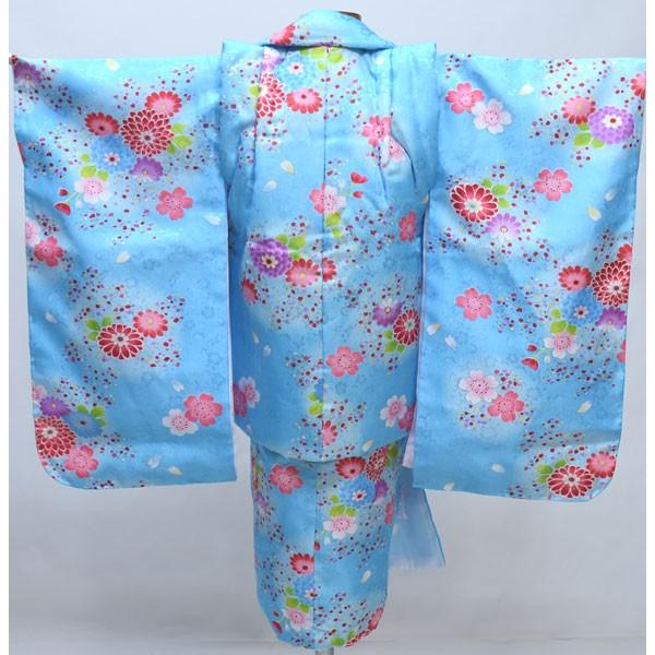 七五三 3歳 3才 三歳 三才 女児 女の子 被布 着物フルセット 水色 百花