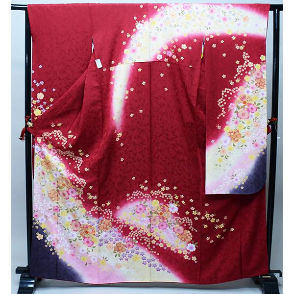 振袖　正絹　単品 振袖 正絹 着物 単品 赤系 エンジ 成人式 NO33919