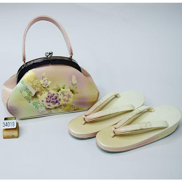 草履バッグセット 合皮螺鈿 がま口バッグ フリーサイズ 24.5cm 適合足  