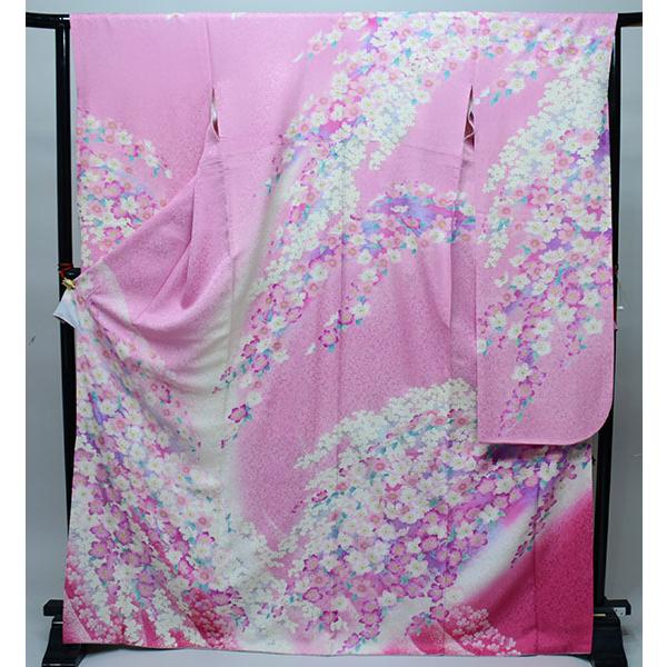 振袖 正絹 着物単品 仕立て上がり 百花繚乱 花銀縁取り ピンク 成人式