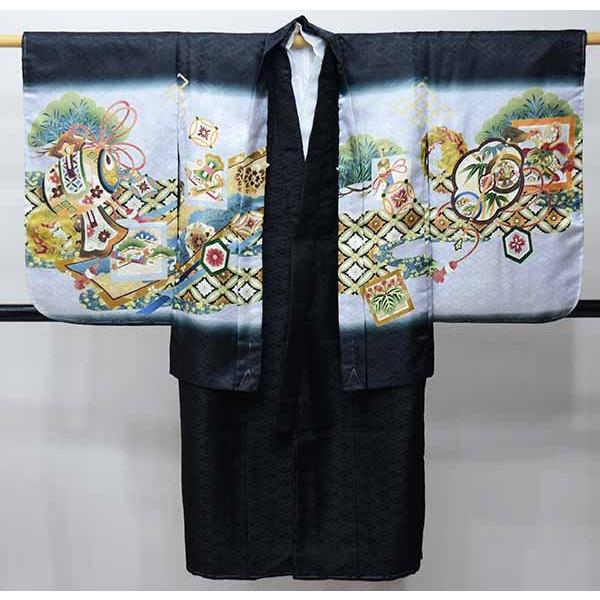 七五三 五歳 男児 羽織・着物・襦袢3点セット 鷹 金刺繍 黒地 5歳 五才 