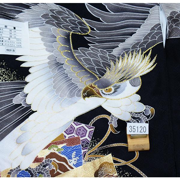 お宮参り 産着 のしめ 男児 男の子 正絹 綸子 豪華絢爛 金刺繍 祝着 鷹 黒地 新品 (株) 安田屋 NO35120_1