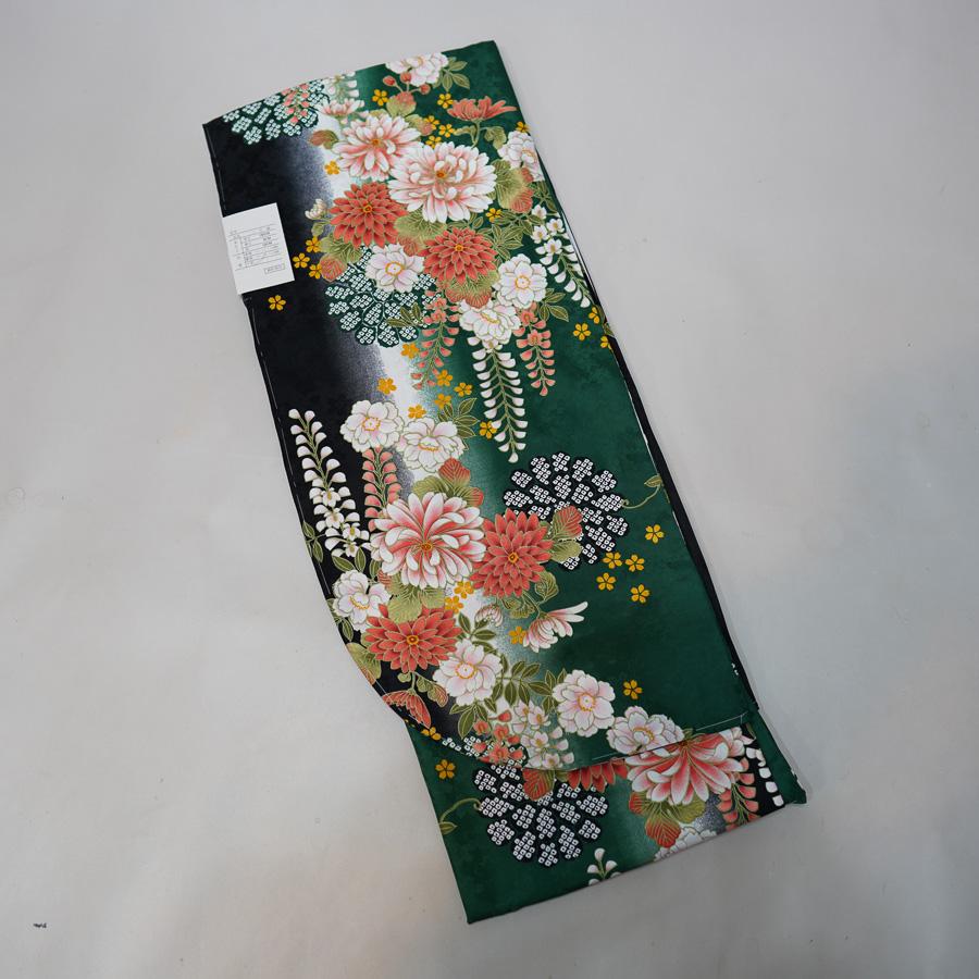 二尺袖着物 単品 仕立て上がり 綸子地 合繊 緑地 卒業式 新品（株 