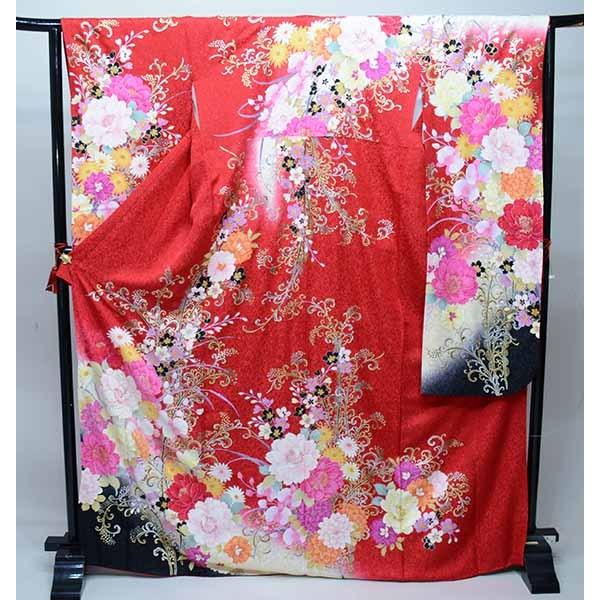 振袖 正絹 着物 単品 仕立て上がり 百花繚乱 金刺繍 ラメ入り 鮮やかな 