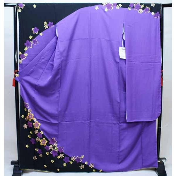 振袖 正絹 着物 単品 仕立て上がり 桜金刺繍 箔 紫 黒 成人式 振袖 正絹 着物 単品 仕立て上がり 桜金刺繍 箔 紫 黒 成人式