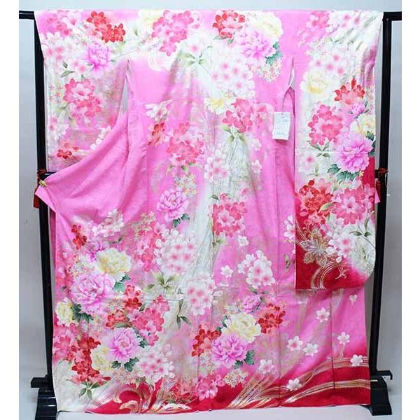 振袖 正絹 単品 仕立て上がり 椿 刺繍 小花 ピンク 赤 NO35960 【公式 