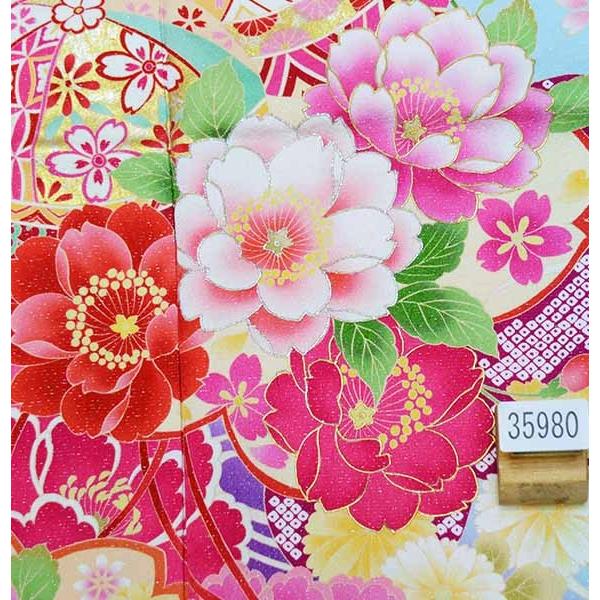 振袖 正絹 着物 単品 仕立て上がり 百花繚乱 ラメ入り まり 牡丹に桜 