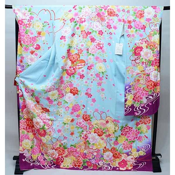 振袖 正絹 着物 単品 仕立て上がり 百花繚乱 ラメ入り まり 牡丹に桜