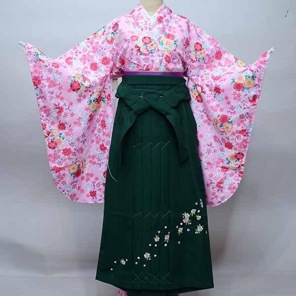 着物袴セット ジュニア用へ直し 135cm〜150cm 百花繚乱 桜 蝶 ピンク  