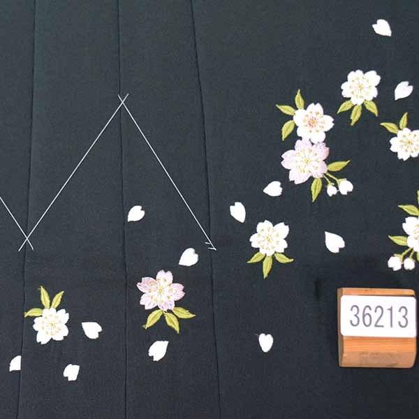 袴 単品 刺繍 ぼかし 暈し 女性用 行灯袴 ヘラあり 散り桜 桜刺繍 袴丈 91cm グリーン袴桜刺繍