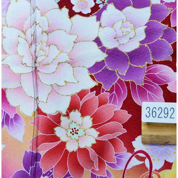 振袖 正絹 着物 単品 仕立て上がり 百花繚乱 花びらにラメ 濃赤