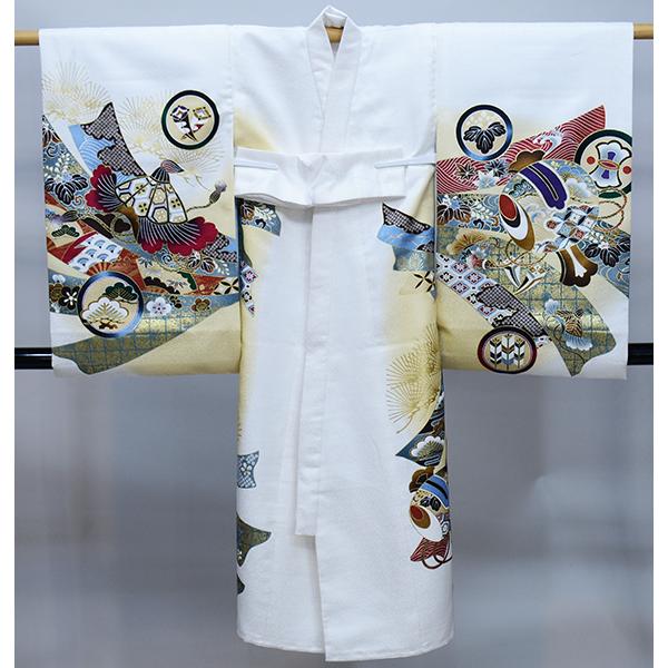 お宮参り 産着 男児 男の子 のしめ 綸子地 合繊 白地 祝着 新品 (株 