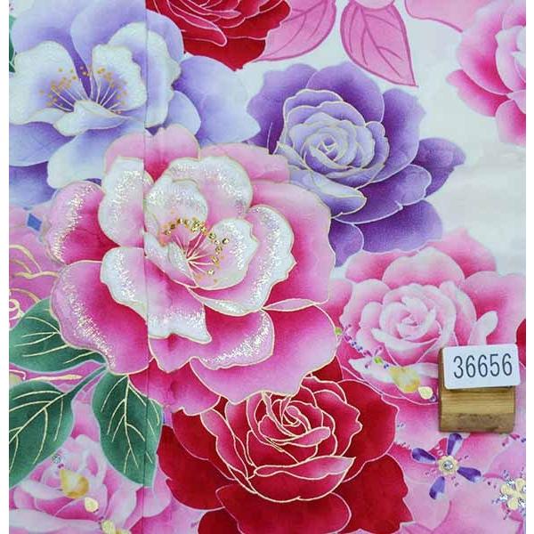振袖 正絹 着物 単品 仕立て上がり 百花繚乱 バラ 牡丹 花刺繍 スワロ 