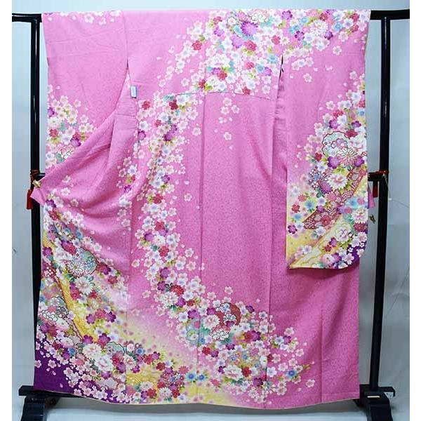 振袖 正絹 着物 単品 仕立て上がり 百花繚乱 菊 花刺繍 ピンク色 成人
