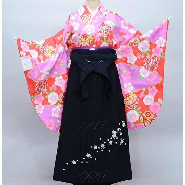 二尺袖 着物 袴 フルセット 百花斉放 朱色 袴変更可能 卒業式 新品（株 