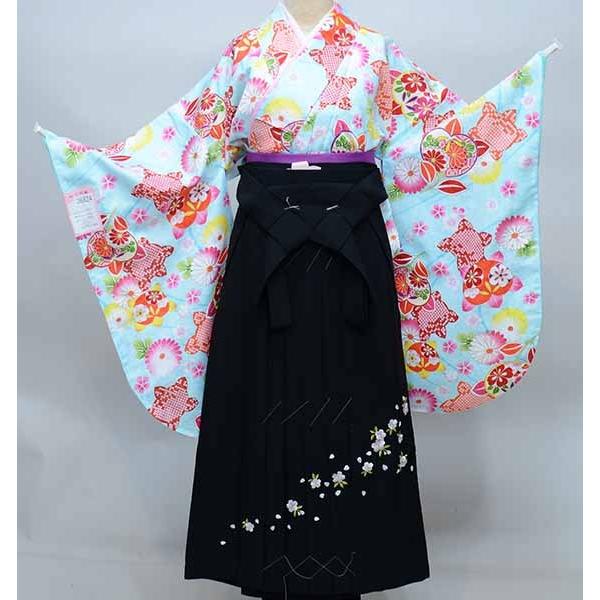 二尺袖 着物 袴 フルセット 百花斉放 水色 袴変更可能 卒業式 新品（株）安田屋 NO36824