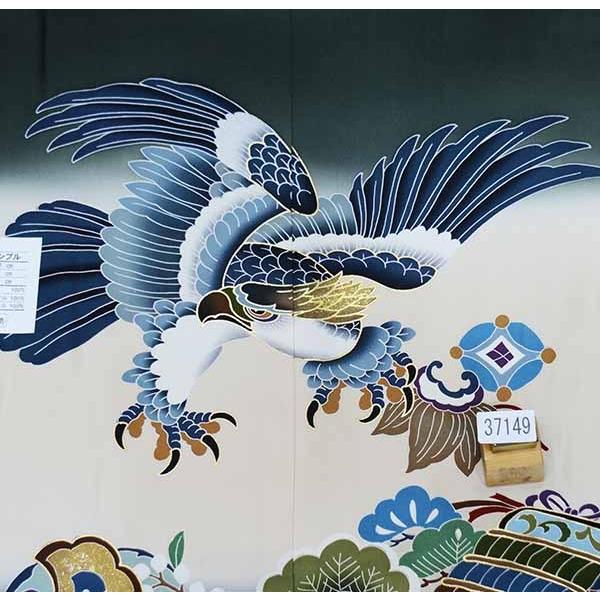七五三 五歳 男児 正絹 着物 羽織袴フルセット 深緑地 暈し 手染め 鷹 