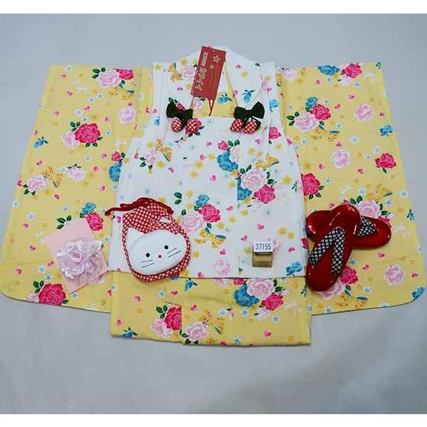 七五三 三歳 女児 被布着物フルセット 黄色×白色 夢想ファンタジー