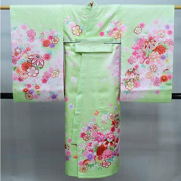お宮参り 産着 女児 合繊 のしめ 祝着 陽気な天使 綸子地 黄緑地 新品 