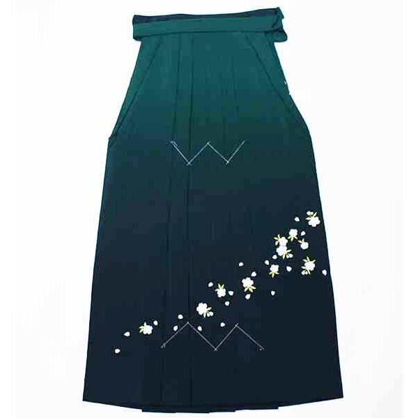刺繍袴 単品 女性用 行灯袴 ヘラあり 袴 袴丈87cm，91cm，95cm 暈し 桜刺繍 散り桜 緑地 卒業式に 新品（株）安田屋 NO37351