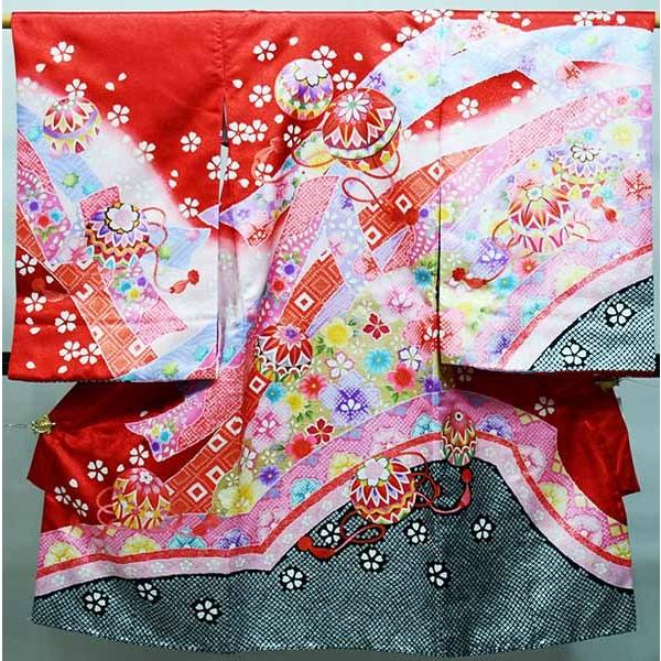 お宮参り 産着 女児 のしめ 綸子地 豪華絢爛 毬 鹿の子柄 赤色 一つ身 祝着 初着 掛け着 新品(株)安田屋 NO37355