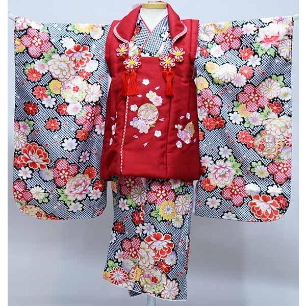 七五三 三歳 女児 被布着物フルセット 被布に刺繍入り 伊達襟付 お仕立て無料 七五三 三歳 女児 被布着物フルセット 被布に刺繍入り 伊達襟付き 合繊
