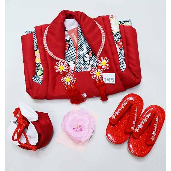 七五三 三歳 女児 被布着物フルセット 被布に刺繍入り 伊達襟付き 合繊