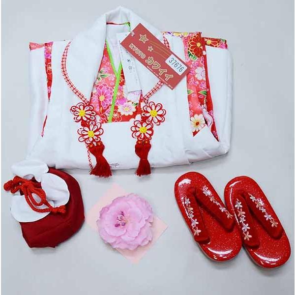 七五三 三歳 女児 被布着物フルセット 被布に刺繍入り 伊達襟付き 合繊 