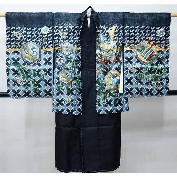 七五三 五歳 男児 羽織・着物・襦袢3点セット L寸 豪華絢爛 綸子地 