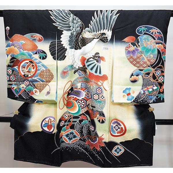 お宮参り 産着 のしめ 男児 男の子 正絹 綸子地 豪華絢爛 金刺繍 黒地