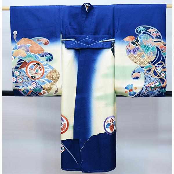 お宮参り 産着 のしめ 男児 男の子 正絹 綸子地 豪華絢爛 金刺繍 紺地 鷹 祝着 新品 (株) 安田屋 NO38220_2