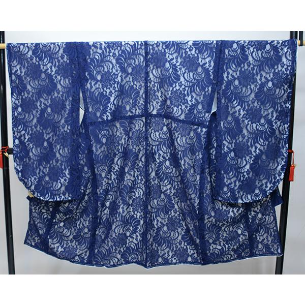 二尺袖着物 単品 仕立て上がり 総レース ショート丈 紺色 NO36264