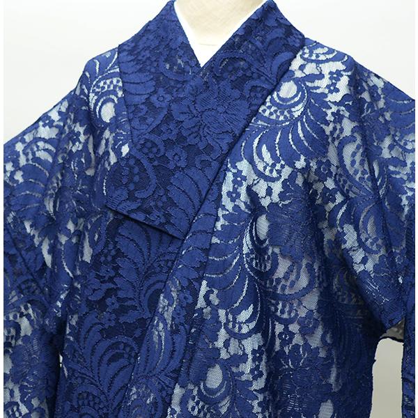 二尺袖着物 単品 仕立て上がり 総レース ショート丈 紺色 NO36264