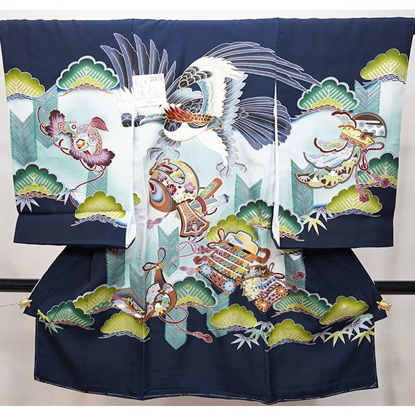 お宮参り 産着 のしめ 男児 男の子 正絹 豪華絢爛 金刺繍 濃紺地 鷹  