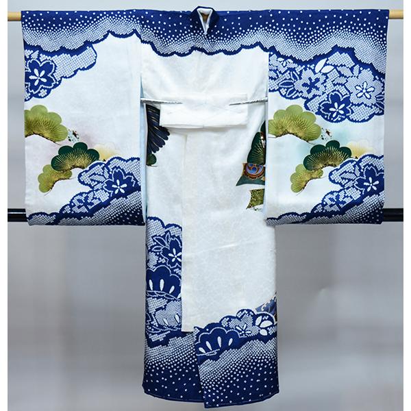 お宮参り産着 のしめ 男児 正絹 豪華絢爛 手染め 綸子地 金刺繍 紺色 