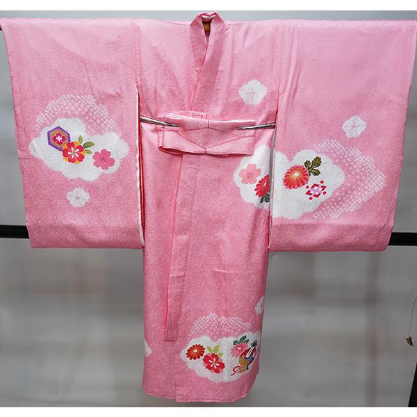 お宮参り 産着 女児 正絹 のしめ 絞り 手染め 綸子地 ピンク NO38508