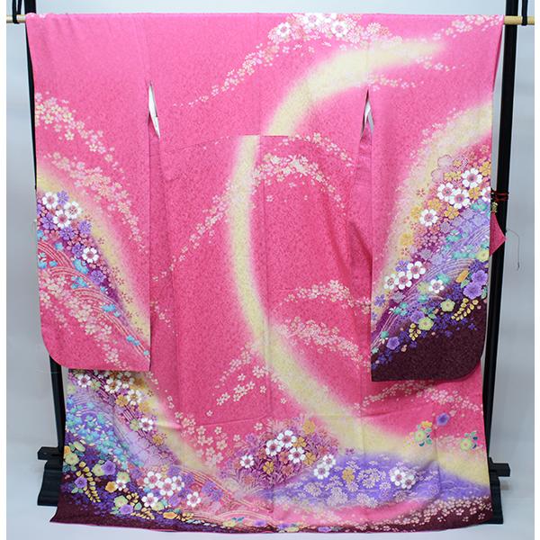 振袖 正絹 着物単品 仕立て上がり 百花繚乱 金駒刺繍 ラメ 桜 ピンク地 
