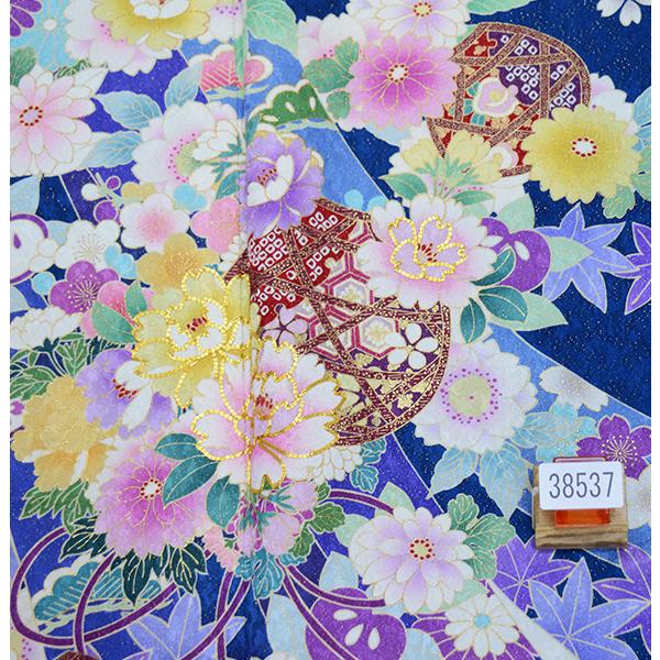 振袖 正絹 着物単品 仕立て上がり 百花繚乱 金駒刺繍 ラメ 牡丹 菊 青 